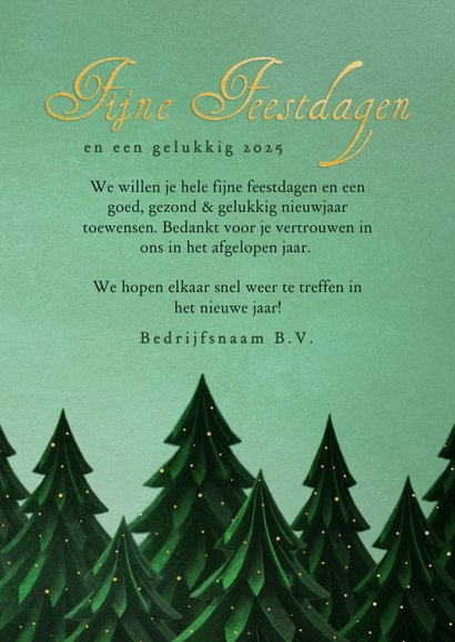 Stijlvolle zakelijke kerstkaart kerstbomen en goudfolie 3