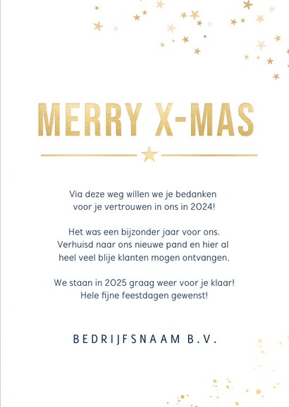 Stijlvolle zakelijke kerstkaart met goudlook sterretjes 3