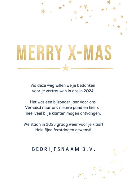 Stijlvolle zakelijke kerstkaart met goudlook sterretjes 3