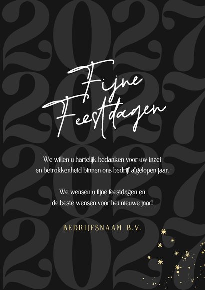 Stijlvolle zakelijke kerstkaart zwart goud jaartal en strik 3