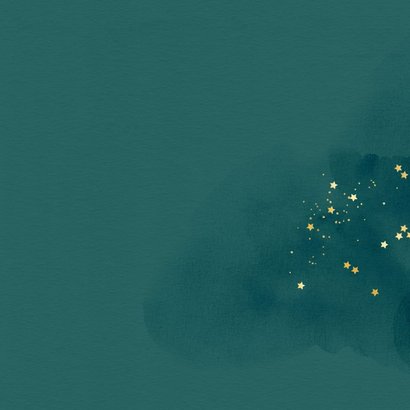 Stijvolle kerstkaart wereldbol kerstbal goud sterren Achterkant