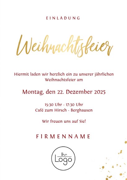 Stilvolle Einladung zur Weihnachtsfeier mit Foto 3