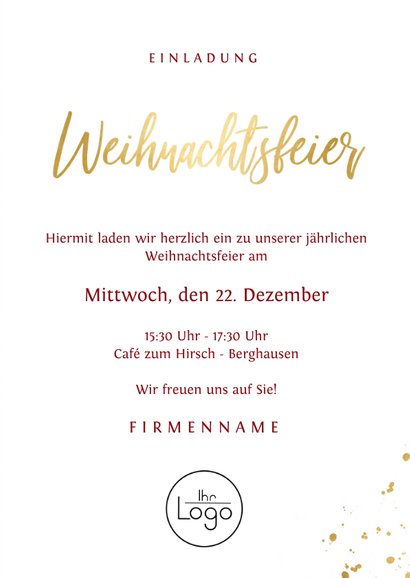 Stilvolle Einladung zur Weihnachtsfeier mit Foto 3