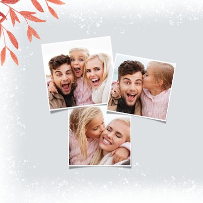Stilvolle Weihnachtskarte mit Foto und roten Zweigen 2