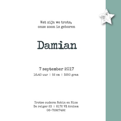 Stipt geboortekaartje Damian 3