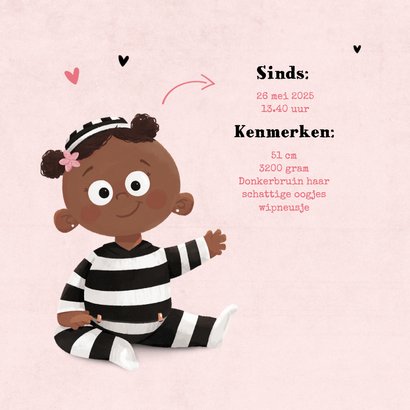 Stoer geboortekaartje boefje meisje baby roze polaroid 2