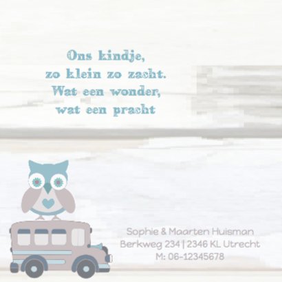 Stoer geboortekaartje Jongen uil 2