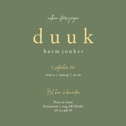 Stoer geboortekaartje lijntekening leeuw jongen groen 3