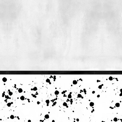 Stoer geboortekaartje monochrome met spetters en foto Achterkant