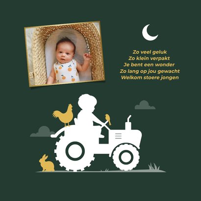 Stoer geboortekaartje tractor silhouet dieren vogels 2