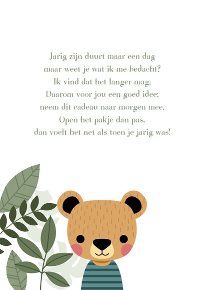 Stoer verjaardagskaartje met illustratie beertje en plantjes 2