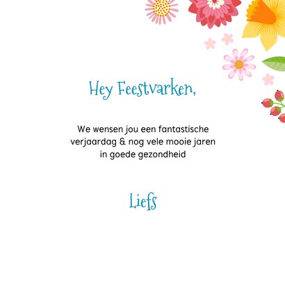 Stoer verjaardagsvarken met bloemen 3