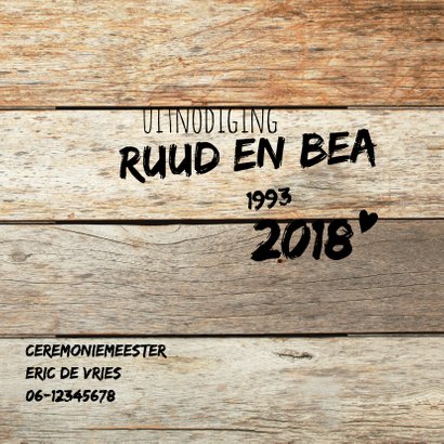 Stoere 25 jaar getrouwd kaart met hout 2