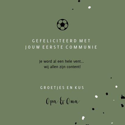 Stoere felicitatie communie voetbal met spetters 3