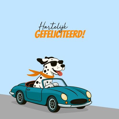 Stoere hond in auto verjaardagskaart 2