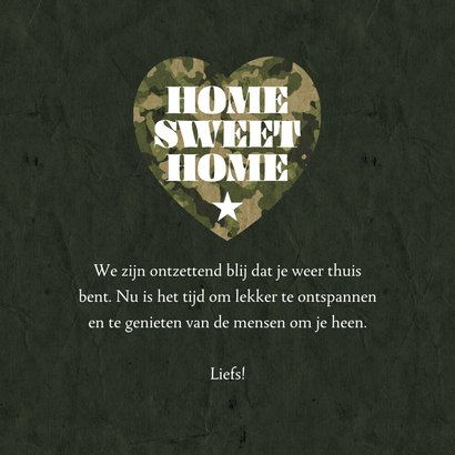 Stoere kaart ‘Home sweet home’ leger welkom thuis camouflage 3