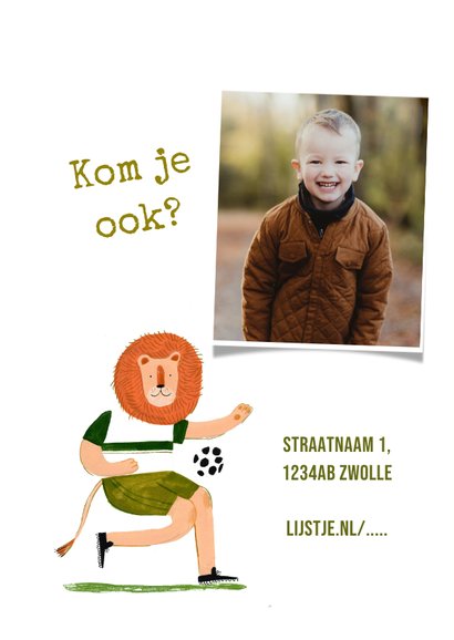 Stoere kinderfeest uitnodiging voetbalfeestje leeuw groen 2