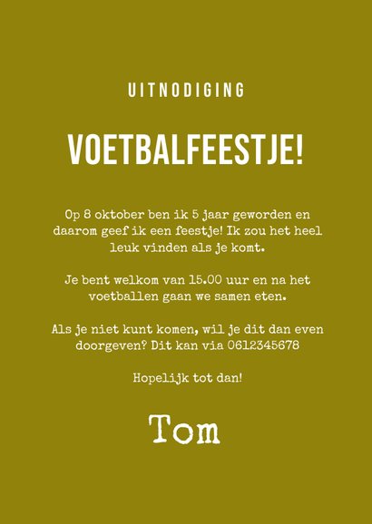 Stoere kinderfeest uitnodiging voetbalfeestje leeuw groen 3