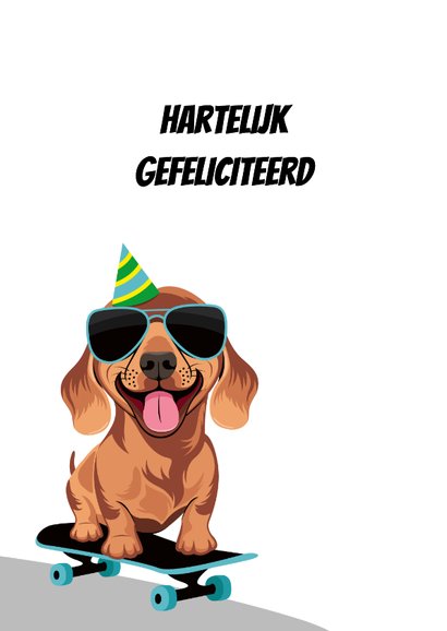 Stoere teckel op skateboard verjaardagskaart 2