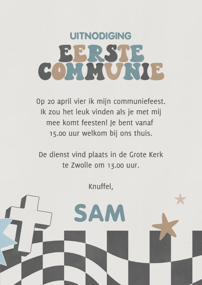 Stoere uitnodiging eerste communie stickers en blokjes 3