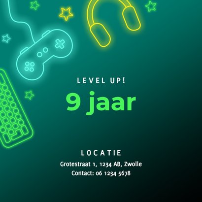 Stoere uitnodiging game feestje met neon illustraties 2