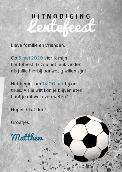 Stoere uitnodiging voor Lentefeest met voetbal en beton 3