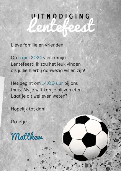 Stoere uitnodiging voor Lentefeest met voetbal en beton 3