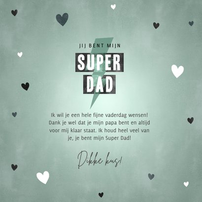 Stoere vaderdag kaart Super Dad met typografie en hartjes 3