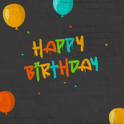 Stoere verjaardagskaart met kleurrijke graffiti letters 2
