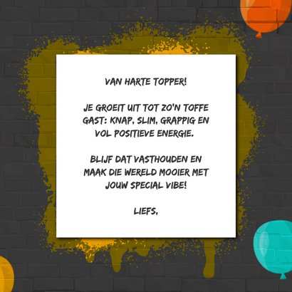 Stoere verjaardagskaart met kleurrijke graffiti letters 3