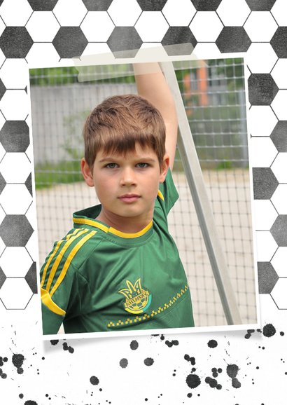 Stoere voetbal communiekaart met eigen foto 2