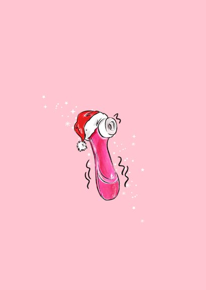 Stoute kerstkaart 'Good vibes satisfyer' kerstmuts sterren Achterkant