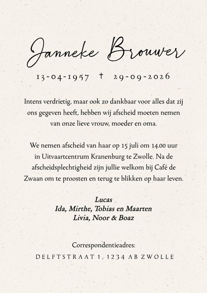 Subtiele rouwkaart met illustratie van bloem 3