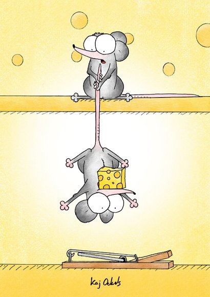 Succes kaart met twee muizen die de kaas van een val pakken 2