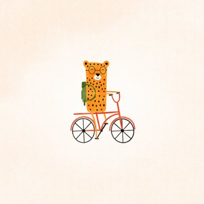 Succes kaart school met luipaardje op rode fiets 2