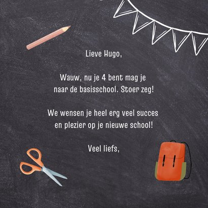 Succeskaart eerste schooldag met krijtbord en naam er op 3