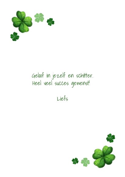 Succeskaartje met egel die een klavertje vasthoudt 3