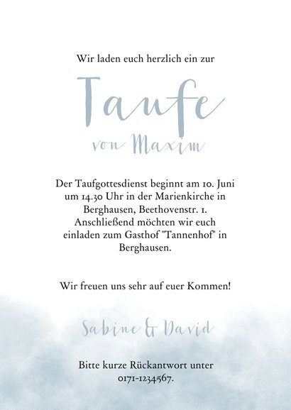 Taufeinladung blau Aquarell Elefant mit Luftballon & Foto 3