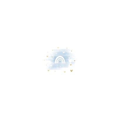 Taufeinladung blau Aquarell Regenbogen & Herzen Rückseite