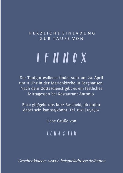 Taufeinladung Kreuz blau Spritztechnik mit Foto 3