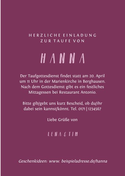 Taufeinladung Kreuz pink Spritztechnik mit Foto 3