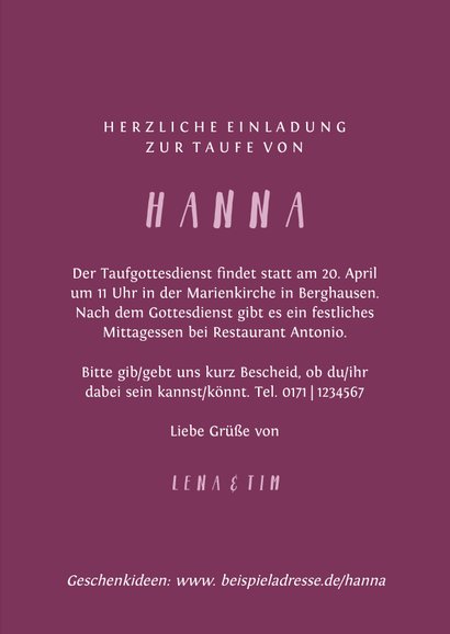 Taufeinladung Kreuz pink Spritztechnik mit Foto 3
