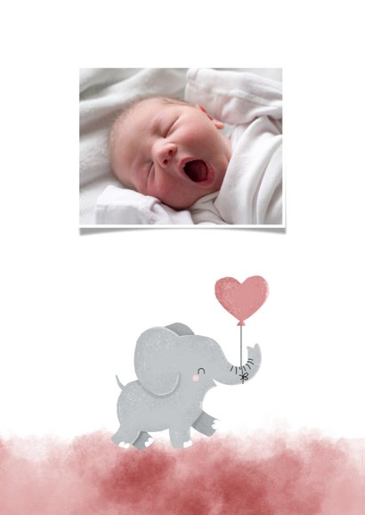Taufeinladung rosa Aquarell Elefant mit Luftballon & Foto 2