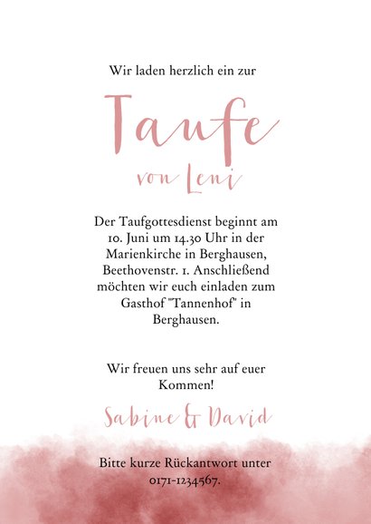 Taufeinladung rosa Aquarell Elefant mit Luftballon & Foto 3