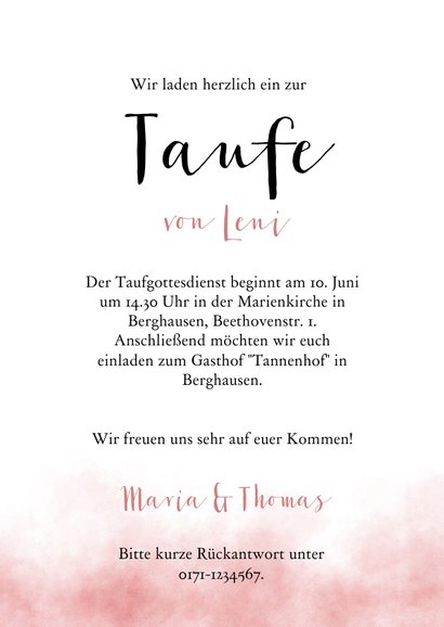 Taufeinladung rosa Aquarell Elefant mit Luftballon & Foto 3
