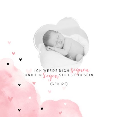 Taufeinladung rosa Aquarell mit Herzen Foto innen 2