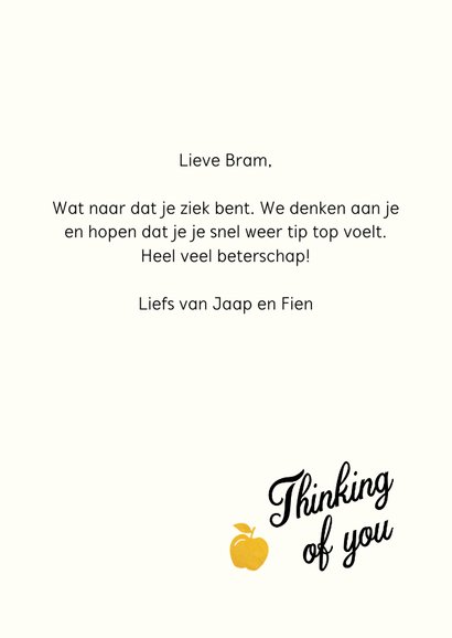 Tekstballon met gouden appel om beterschap te wensen 3