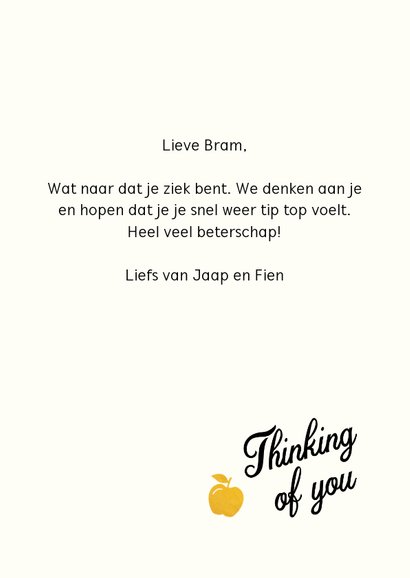 Tekstballon met gouden appel om beterschap te wensen 3