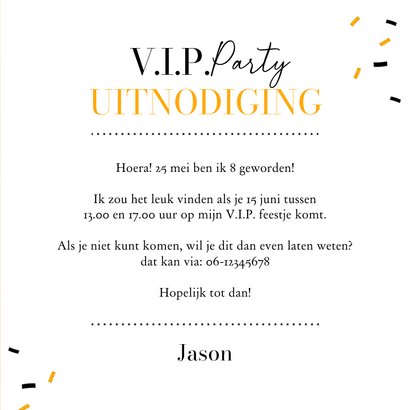 Ticket VIP kinderfeestje goud uitnodiging confetti foto 3