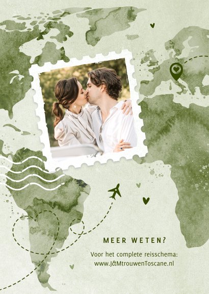 Ticket wedding paspoort wereldkaart liefde groen verf 2
